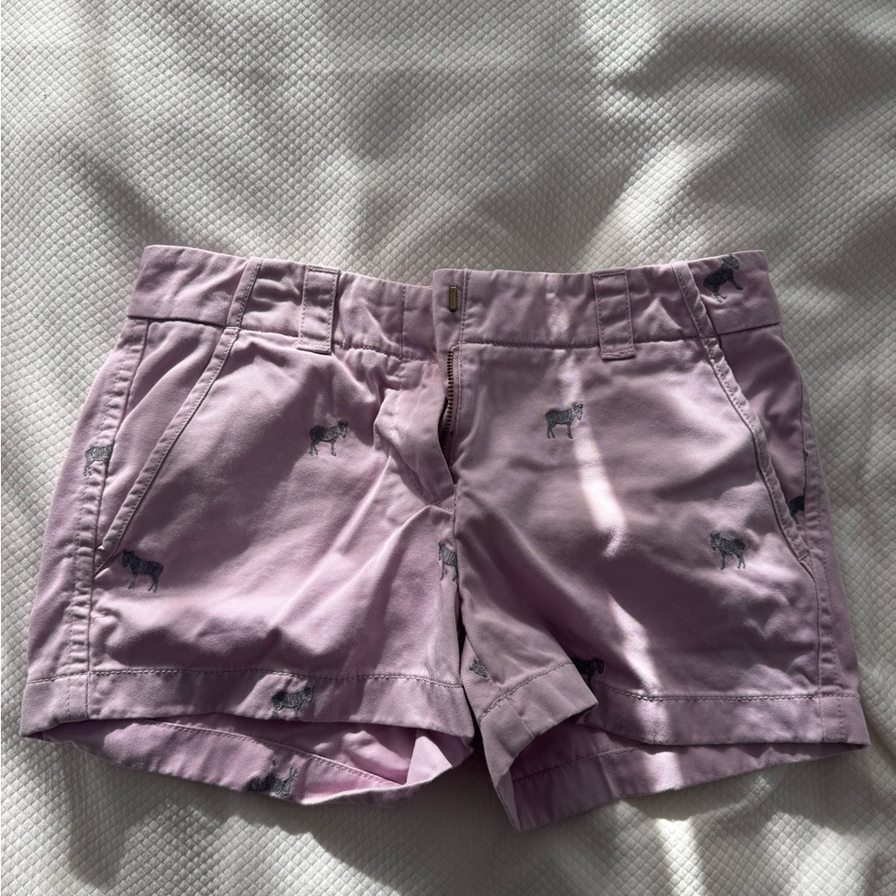 J. Crew Lavender Shorts with Embroidered Zebras